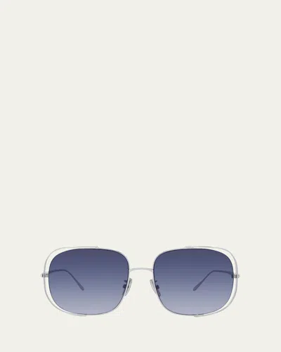 Loewe Metal Logo-print Rectangle Sunglasses In Shiny Palladium Gradient Blue