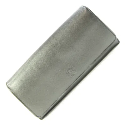 Pre-owned Loewe Metallic Green Leather Long Wallet (bi-fold) ()