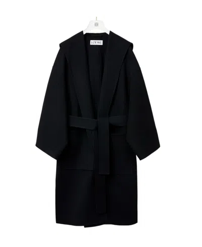 Loewe Micro-label Wool Coat In Black