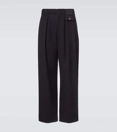 Loewe Mid-rise Cotton Twill Wide-leg Pants In Blue