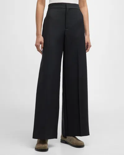 Loewe Mid-rise Side Pleat Wide-leg Tailored Trousers In Black