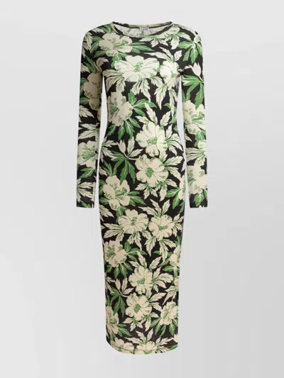 LOEWE MIDI FLORAL PATTERNED DRESS WITH LONG SLEEVES