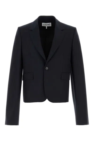 Loewe Midnight Blue Wool Blazer In Black