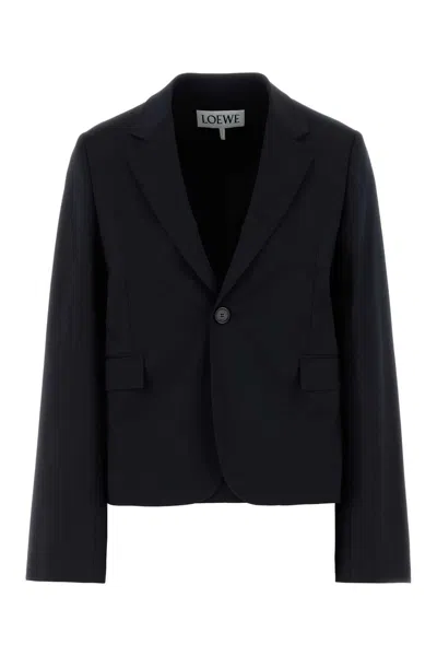 Loewe Midnight Blue Wool Blazer In Black