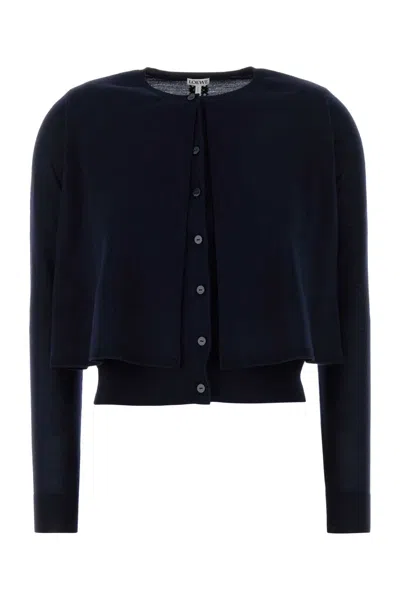 Loewe Layered Cropped Wool Cardigan In Blue