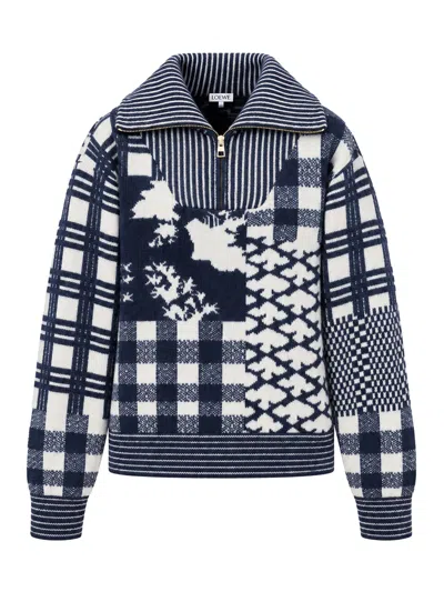 Loewe Mid-weight Double-faced Wool Jacquard Sweater In Blue