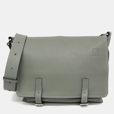 Pre-owned Loewe Military Gray Leather Messenger Bag In Grey