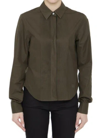 Loewe Military Green Pleated Cotton Shirt For Women
