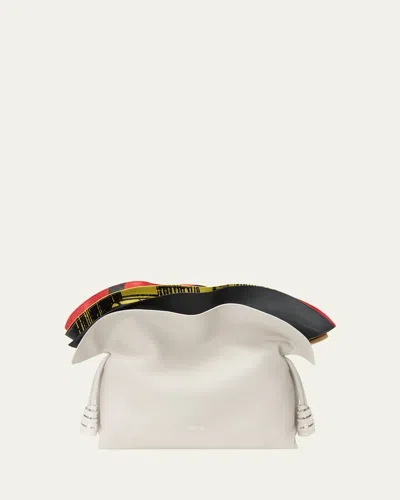 Loewe Millefeuille Flamenco Medium Leather Clutch In Soft White