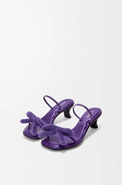 Loewe Mimi Bow Sandal In Nappa Lambskin And Shearling Size: 38 For Woman In Purple
