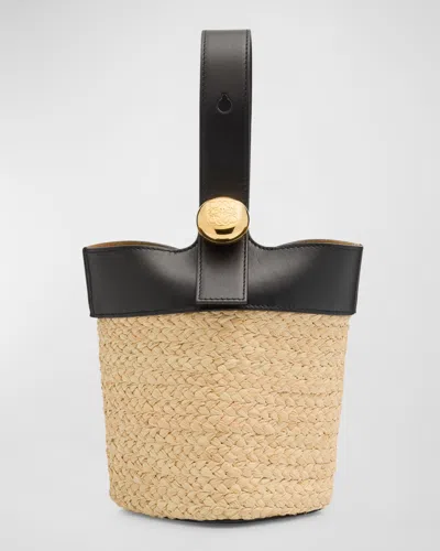 Loewe Mini Anagram Pebble Raffia Bucket Bag In Natural/black