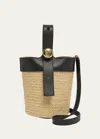 Loewe Pebble Mini Leather-trimmed Raffia Tote In Natural/black