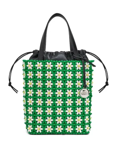 Loewe Mini Beaded Flower Bucket Bag In Green