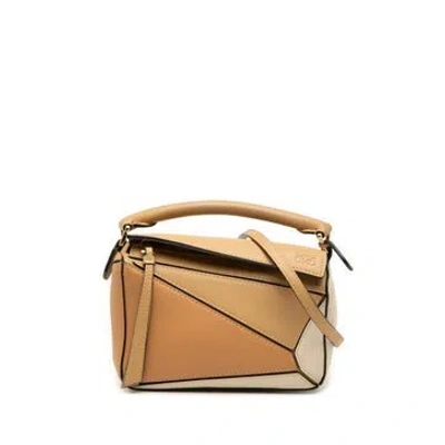 Pre-owned Loewe Mini Bicolor Calfskin Puzzle Satchel In White