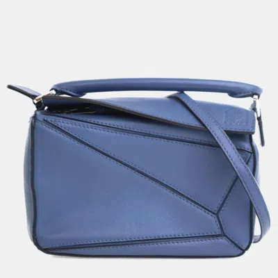 Pre-owned Loewe Mini Calfskin Puzzle In Blue