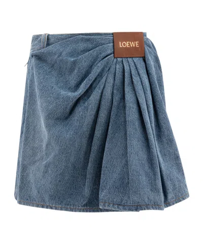 Loewe Draped Denim Mini Skirt In Blue