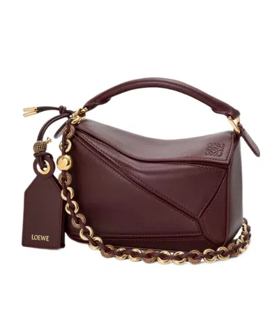 Loewe Mini Featherlight Puzzle Bag In Deep Burgundy Red