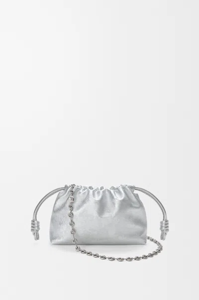 Loewe Flamenco Clutch Bag In Moire-print Leather In Silver