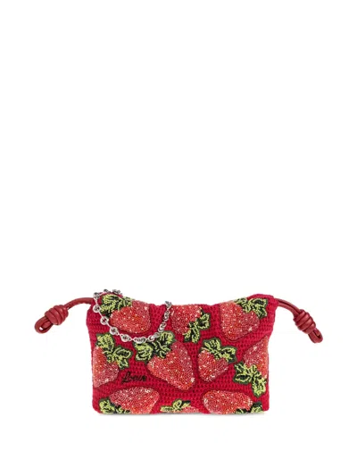 Loewe Mini Flamenco Strawberry-beaded Clutch Bag In Red