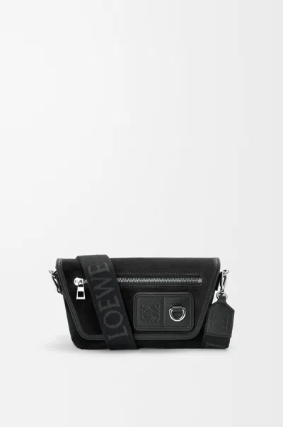 Loewe Mens Black Mini Flex Messenger Canvas And Suede Shoulder Bag