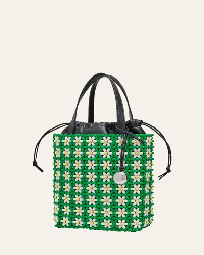 Loewe Mini Flower Beaded Tote Bag In Acetate In Tropical Green/white