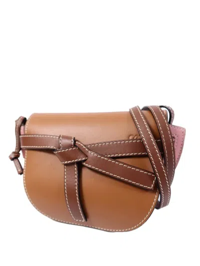 Pre-owned Loewe Mini Gate Debossed-logo Shoulder Bag In Brown