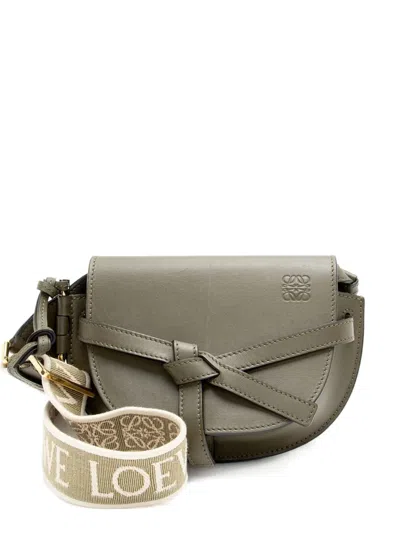 Pre-owned Loewe Mini Gate Jacquard Leather Cross Body Bag In Green