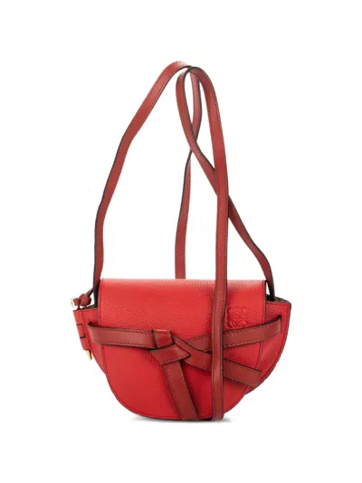 Pre-owned Loewe Mini Gate Leather Shoulder Bag In Red