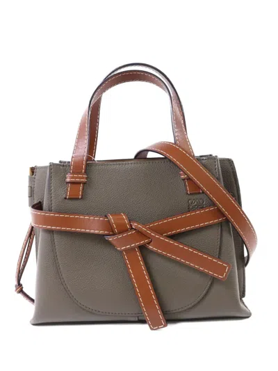 Pre-owned Loewe Mini Gate Leather Tote Bag In Green