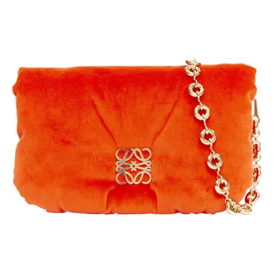 Pre-owned Loewe Mini Goya Puffer Coral Red Orange Velvet Gold Chain Puffer Cushion Bag