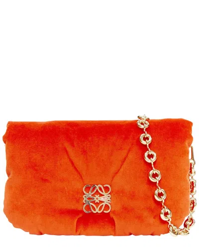 Pre-owned Loewe Mini Goya Puffer Coral Red Orange Velvet Gold Chain Puffer Cushion Bag  (authentic Pre-loved)