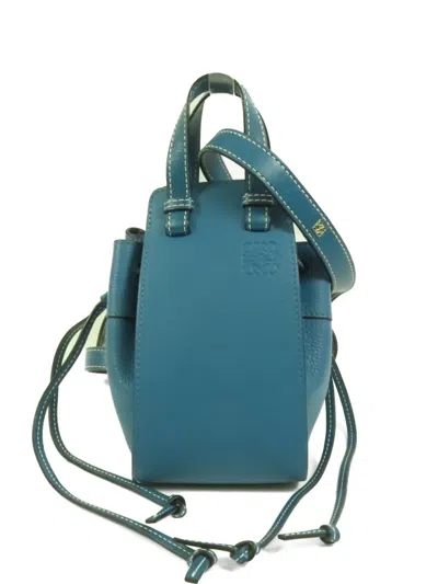 Pre-owned Loewe Mini Hammock Two-way Drawstring-detail Calfskin Tote Bag In Blue