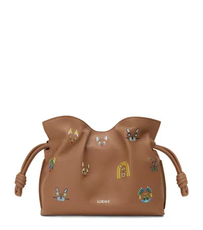 Loewe Mini Leather Cats Flamenco Purse In Brown