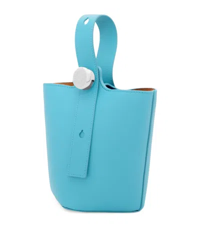 Loewe Mini Leather Pebble Bucket Bag In Blue