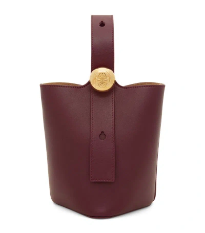 Loewe Mini Leather Pebble Bucket Bag In Burgundy