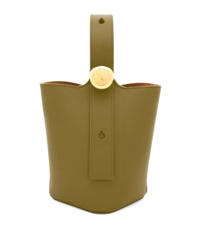 Loewe Mini Leather Pebble Bucket Bag In Green