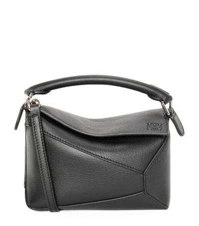 Loewe Mini Leather Puzzle Edge Top-handle Bag In Black