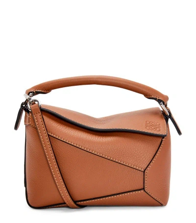 Loewe Mini Leather Puzzle Edge Top-handle Bag In Brown