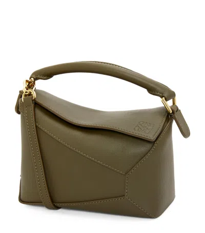 Loewe Small Leather Puzzle Edge Top-handle Bag In Green