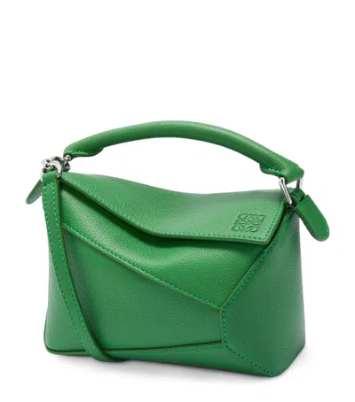 Loewe Mini Leather Puzzle Edge Top-handle Bag In Green