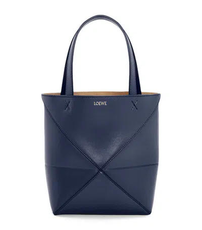 Loewe Mini Leather Puzzle Fold Tote Bag In Blue