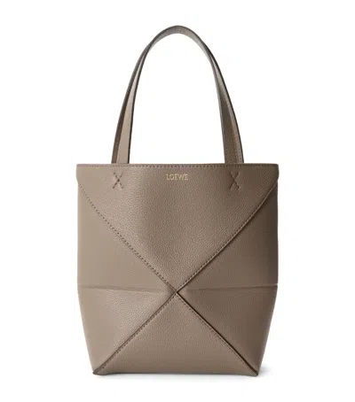 Loewe Mini Leather Puzzle Fold Tote Bag In Brown