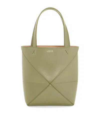 Loewe Mini Leather Puzzle Fold Tote Bag In Green