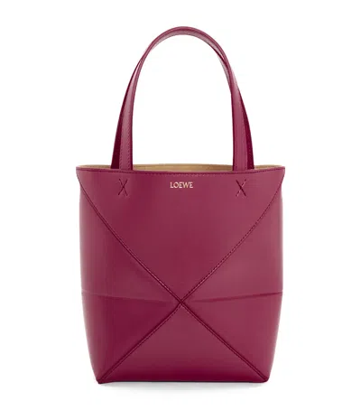 Loewe Mini Leather Puzzle Fold Tote Bag In Crimburgun