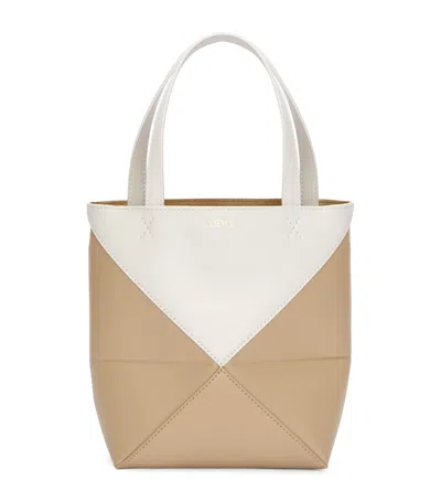 Loewe Puzzle Fold Mini Convertible Two-tone Leather Tote In Soft_white_paper_craft