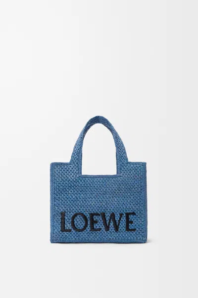 Loewe Mini  Font Tote In Raffia For Woman In Blue