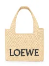 Loewe Mini  Font Tote In Raffia In Neutral