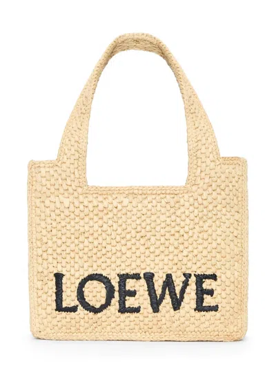 Loewe Mini  Font Tote In Raffia In Neutral