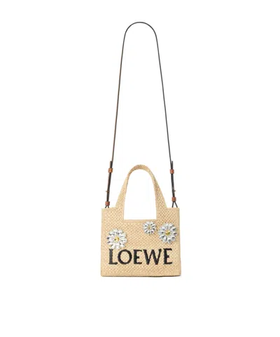 Loewe Mini  Font Tote In Raffia In Neutral