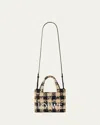 Loewe Mini Logo Tote Bag In Gingham Raffia In Natural Black